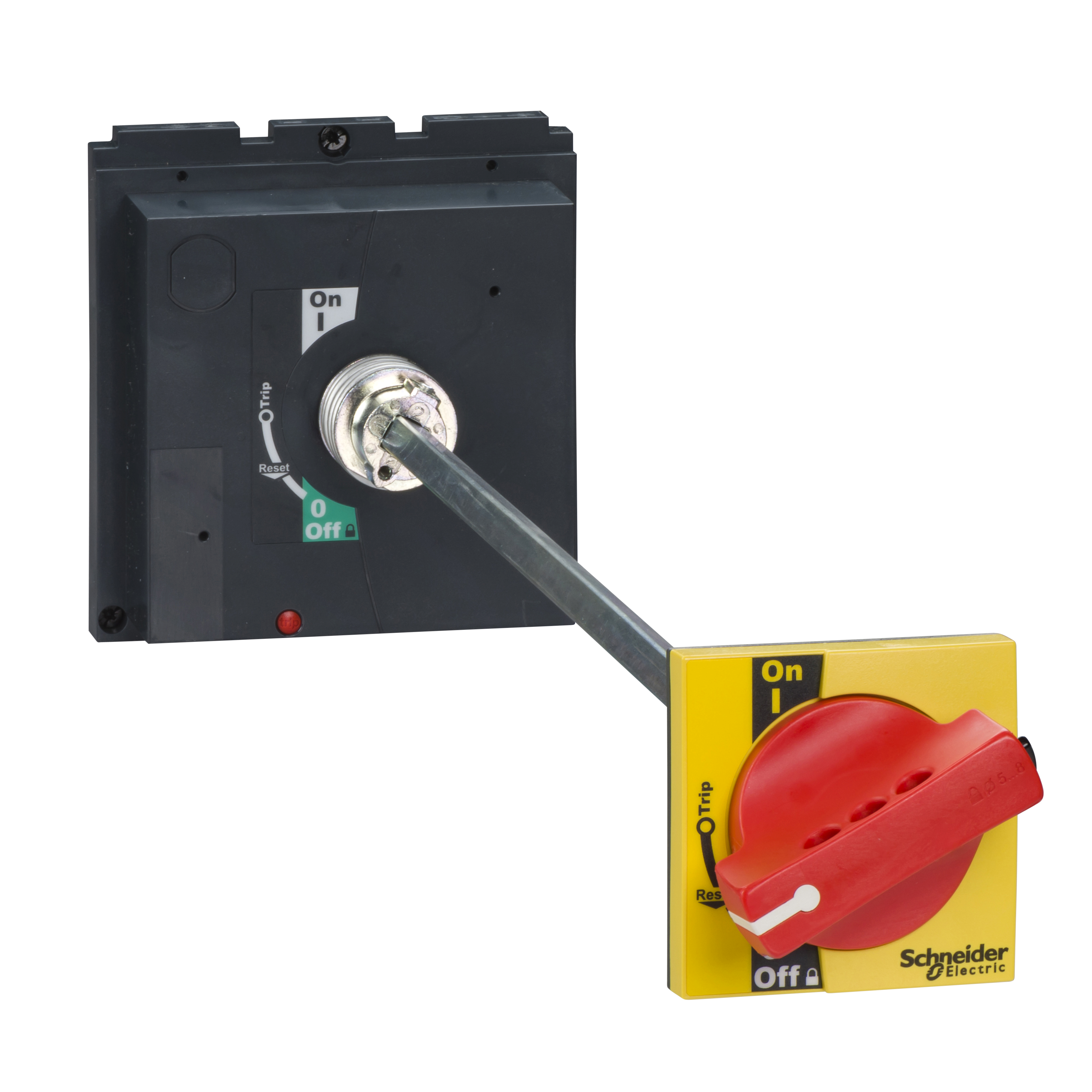 Extended rotary handle, ComPact NSX 400/630, red handle/yellow front, shaft length 209mm to 600mm, IP55