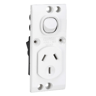 Single Switched Socket Module - "O" Style, 10A Double Pole - Vertical