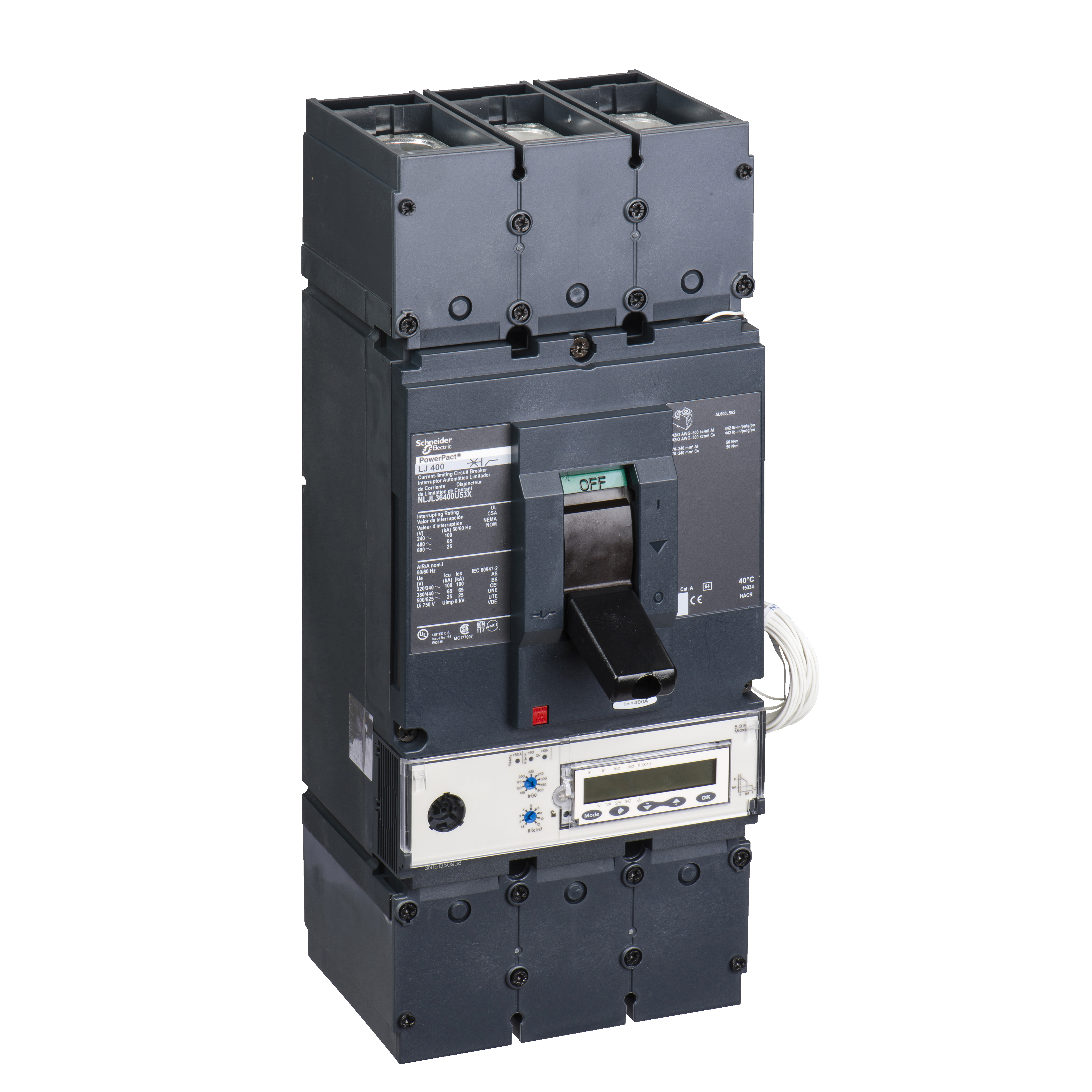 Circuit breaker, PowerPacT L, 300A, 3 pole, 500VDC, 50kA, lugs, thermal magnetic, 80%