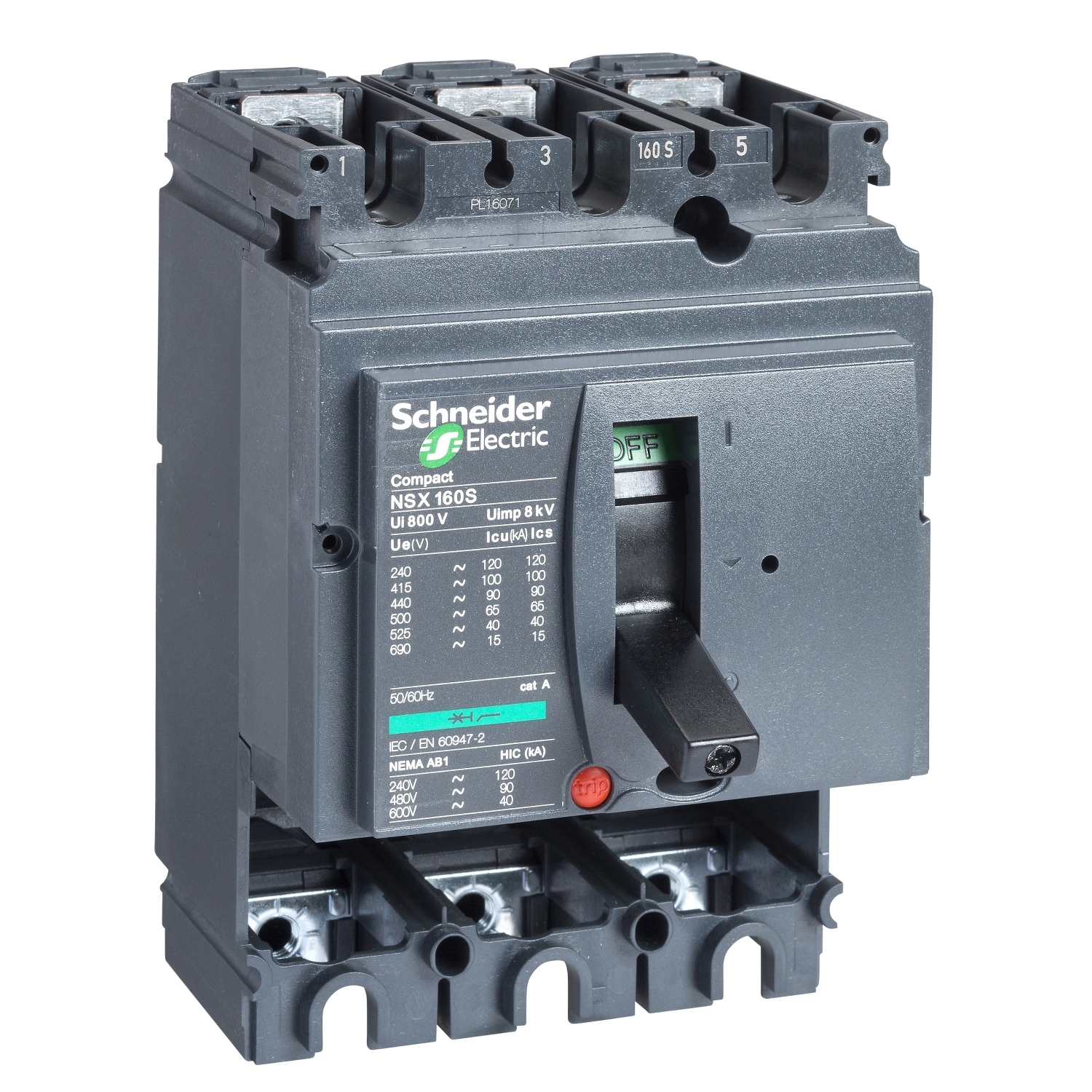 Circuit breaker basic frame, ComPact NSX160N, 50kA at 415VAC 50/60 Hz, 160A, without trip unit, 3 poles