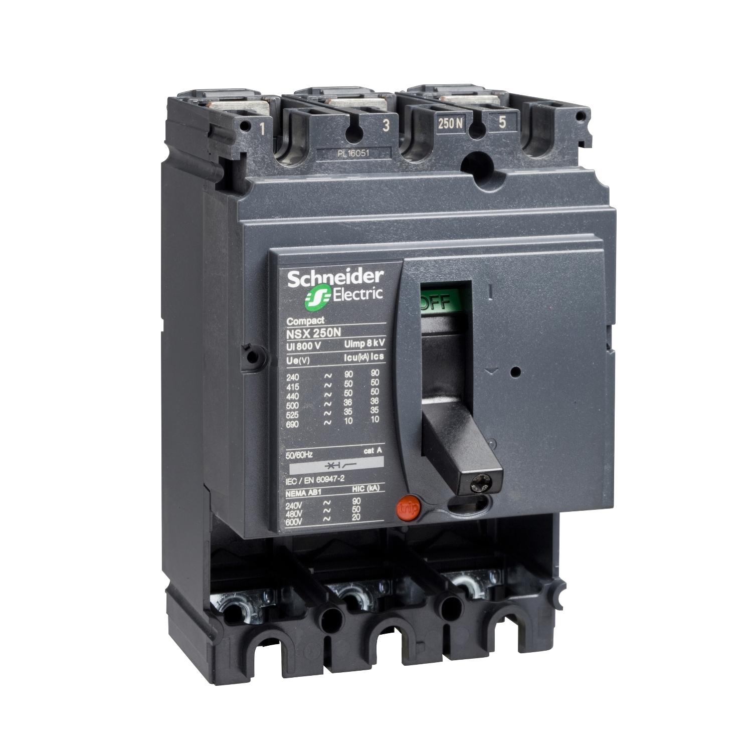 Circuit breaker basic frame, ComPact NSX100N, 50kA at 415VAC 50/60 Hz, 100A, without trip unit, 3 poles