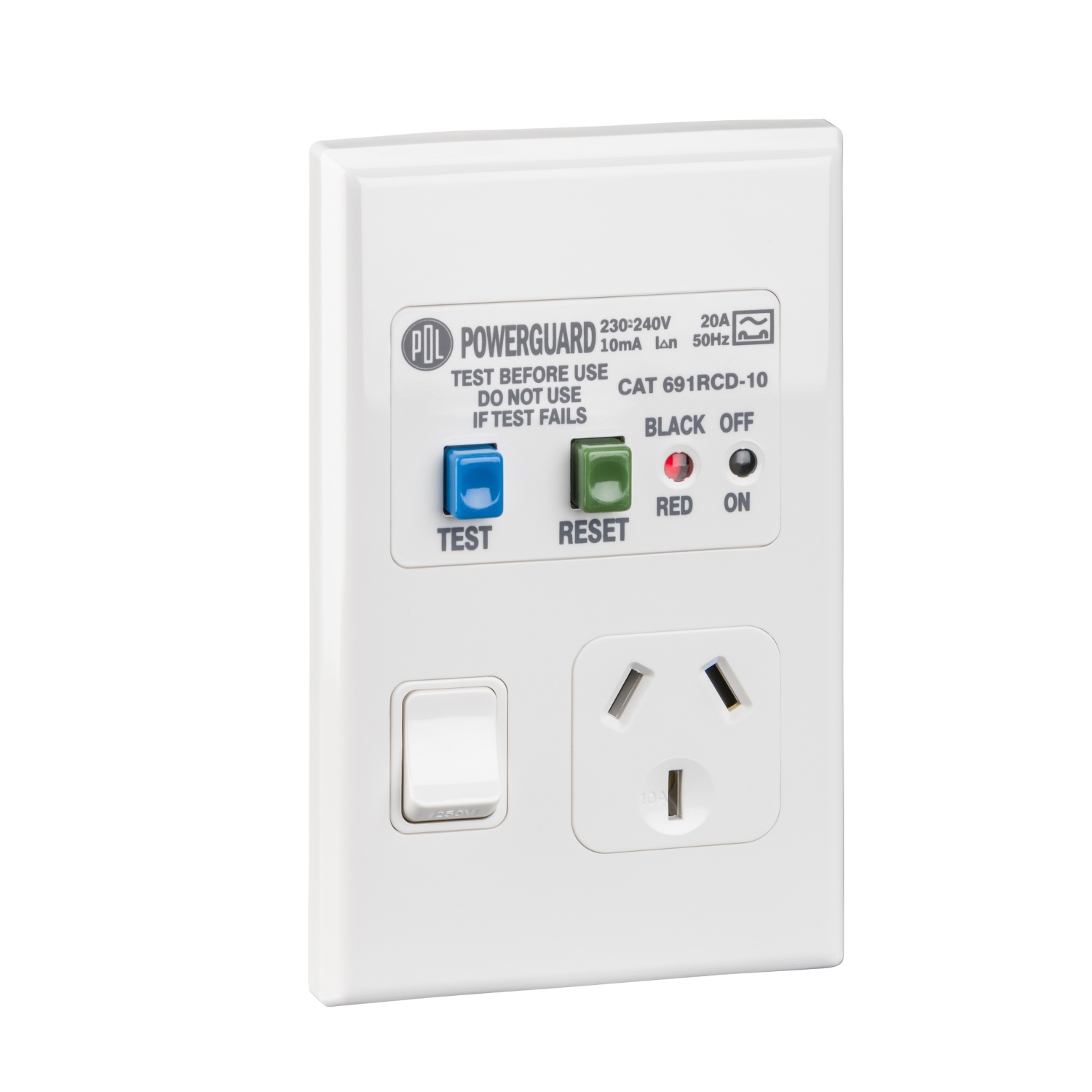 PDL 600 Series - Switched Socket 10A RCD 10mA Trip - White