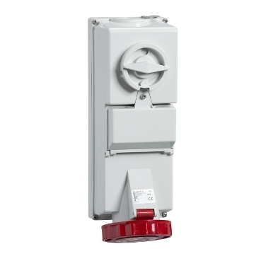ISOBLOCK Falra szerelhető, reteszelhető aljzat, 3P+F, 6h, 32A, 415V, IP65, védelem nélkül 83470