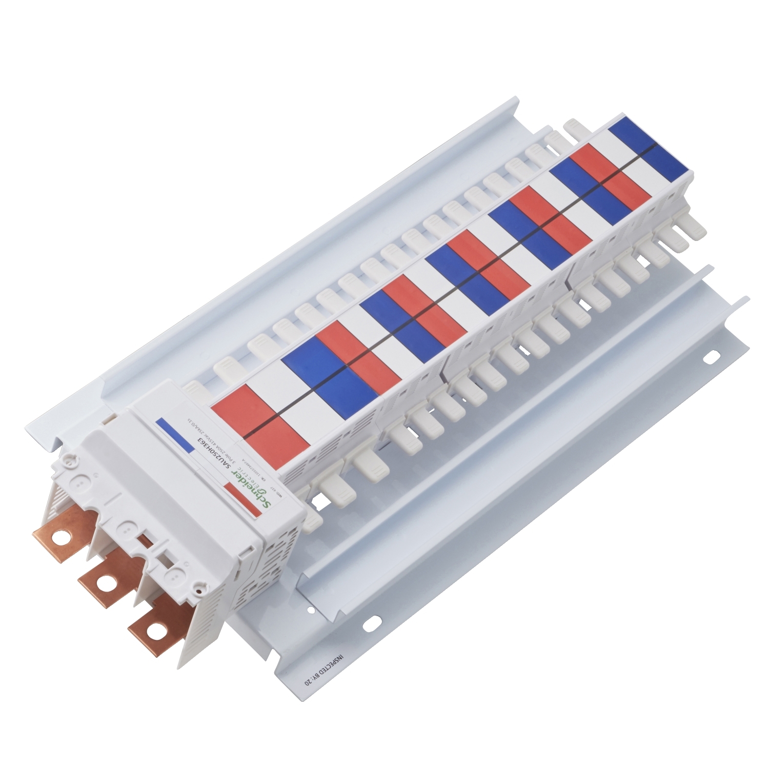 SAU hybrid Chassis, Acti9, 250A, 3Ph, 30 poles 18mm and 6 poles 27mm for MCB and RCBO, top or bottom