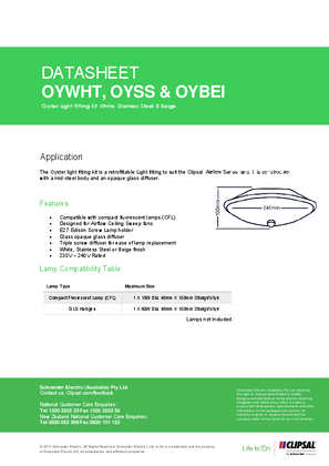 Technical Data Sheet for OY Series Circular Light Fittings