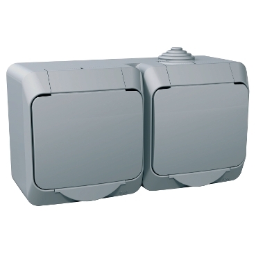 CEDAR PLUS 2x2P+F csatlakozóaljzat, biztonsági zsaluval, csapófedéllel, IP44, szürke - WDE000623