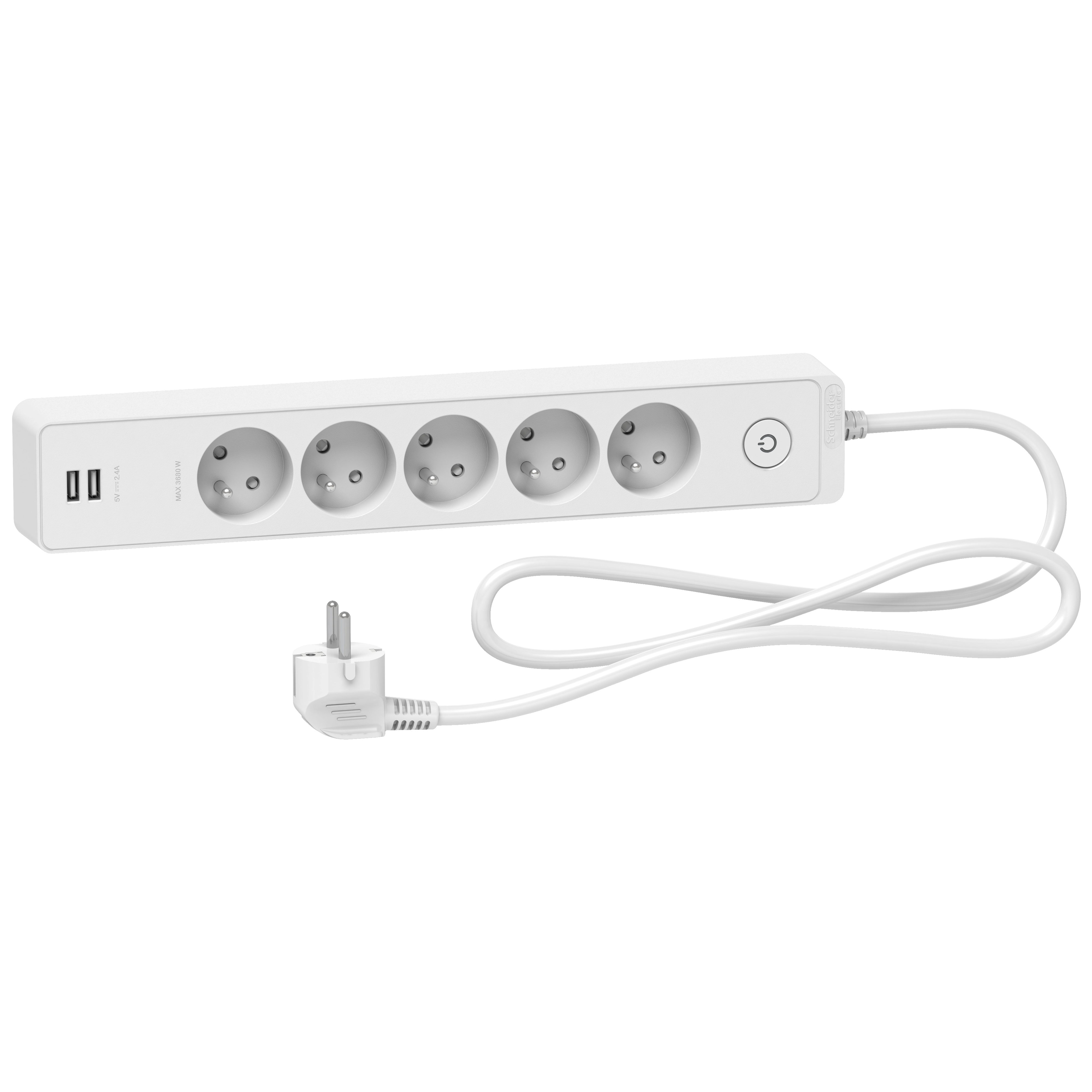 Multipr 5P 2USB 1,5m blc