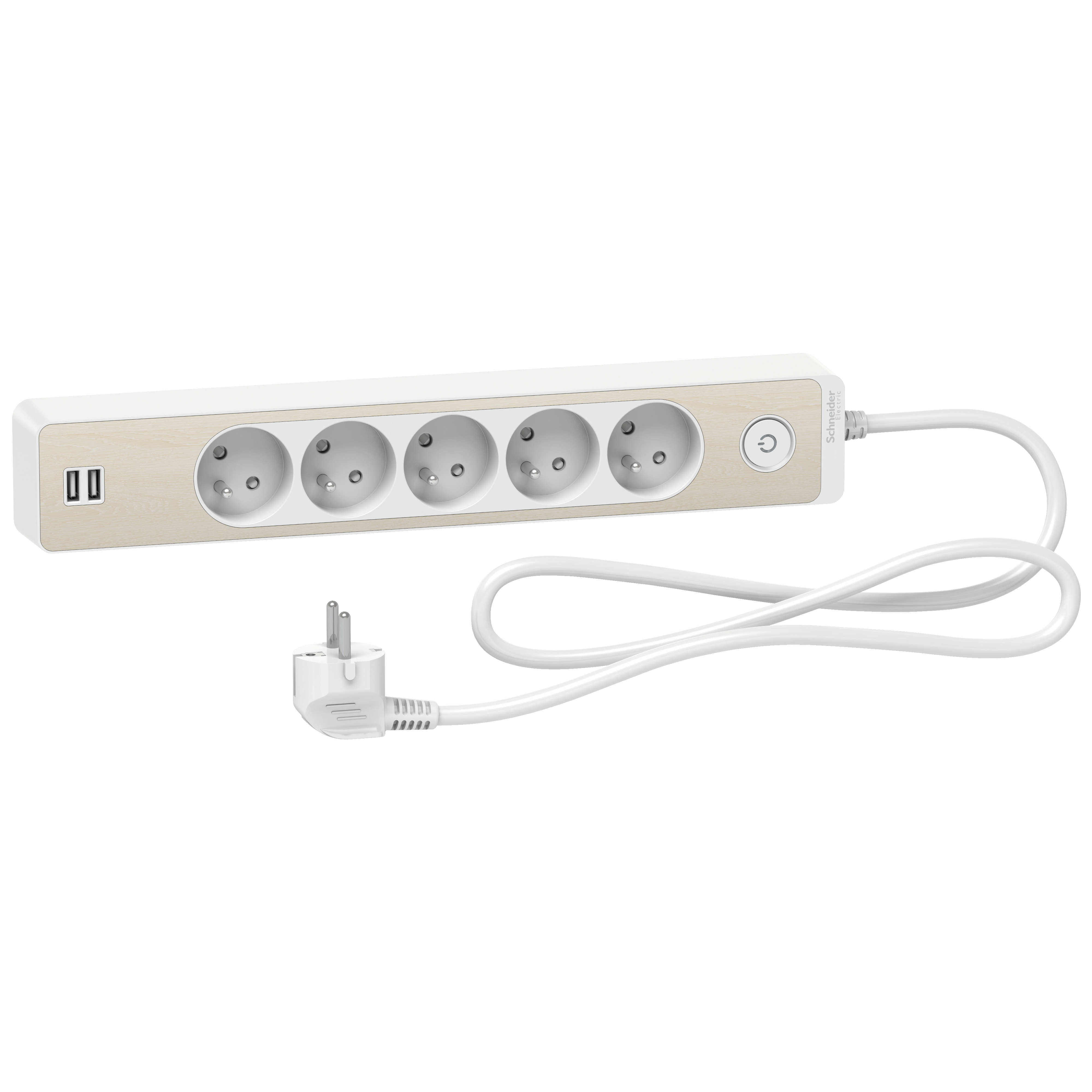 Multipr 5P 2USB 1,5m blc/bois