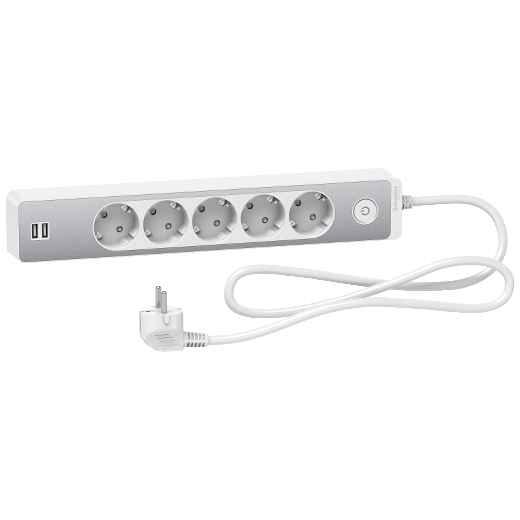 St945u1wa Unica Extend Schuko Trailing Lead 5 Gangs With Usb Port Aluminium White Schneider Electric Global