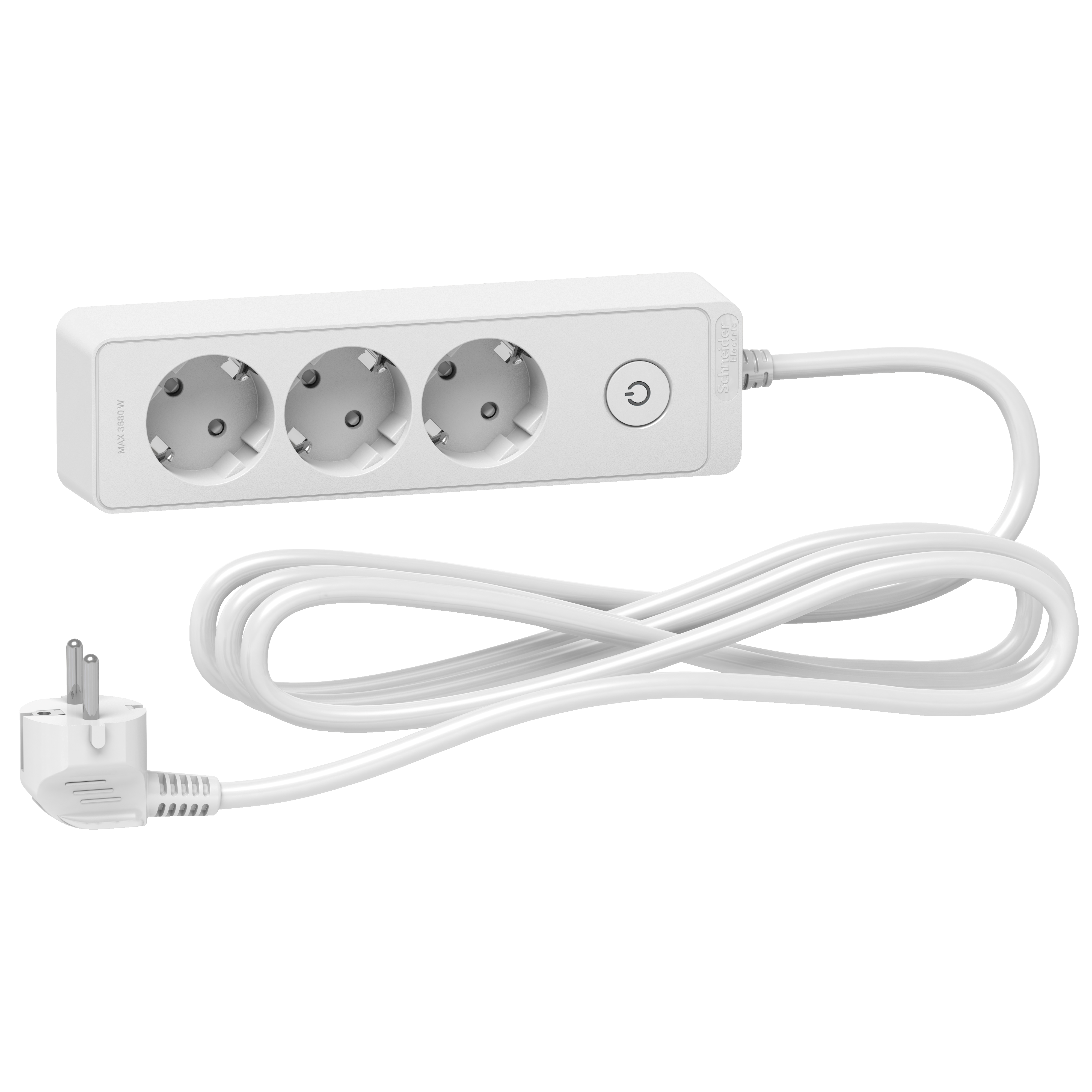 Trailing lead, Unica extend, 3 Schuko, 3m cable, white