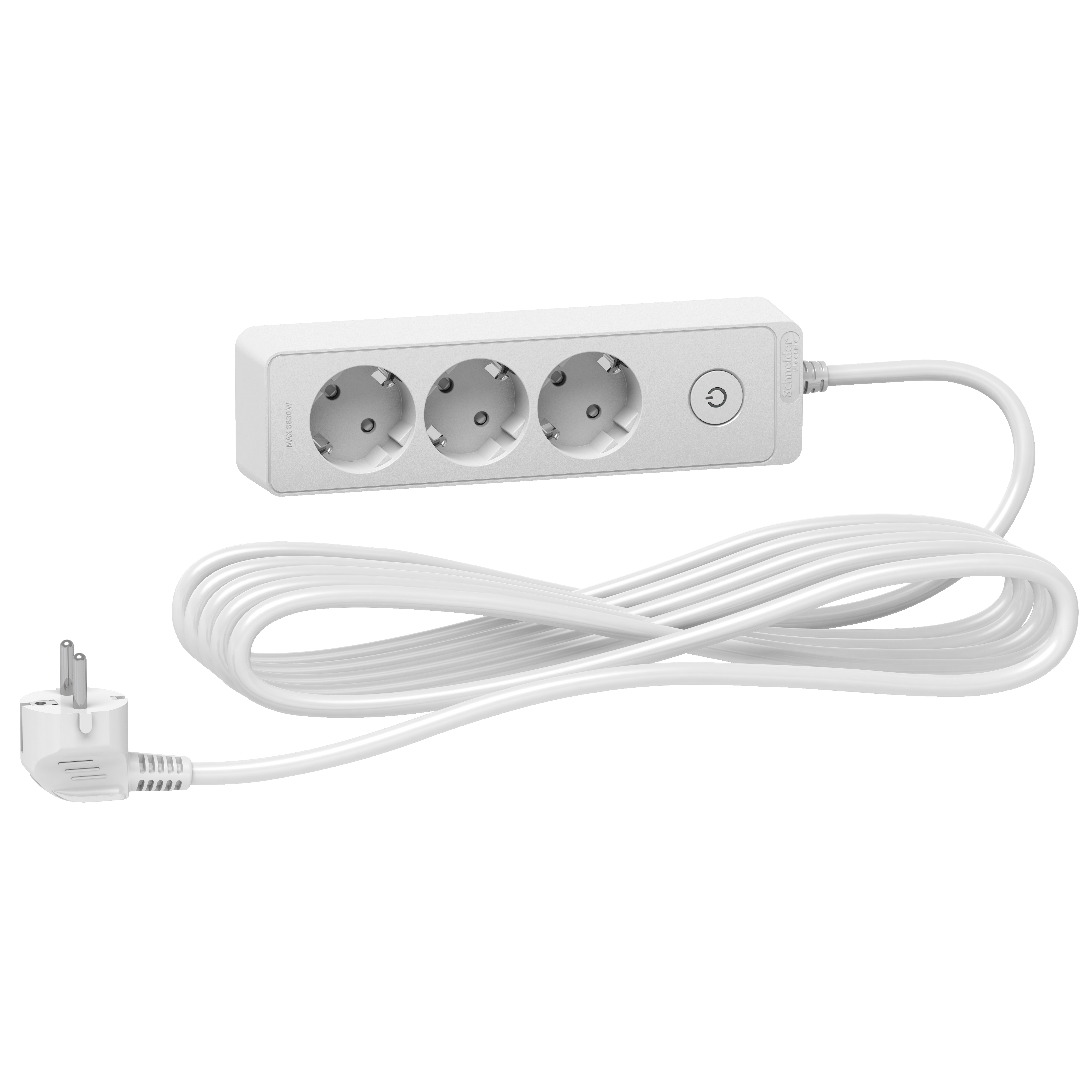 Trailing lead, Unica extend, 3 Schuko, 5m cable, white