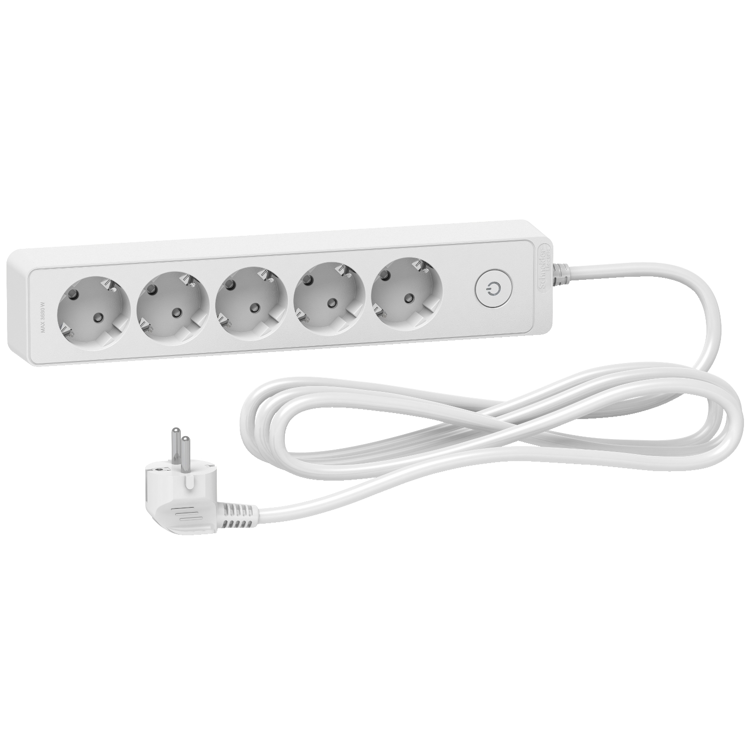 Trailing lead, Unica extend, 5 Schuko, swicthable,  3m cable, white