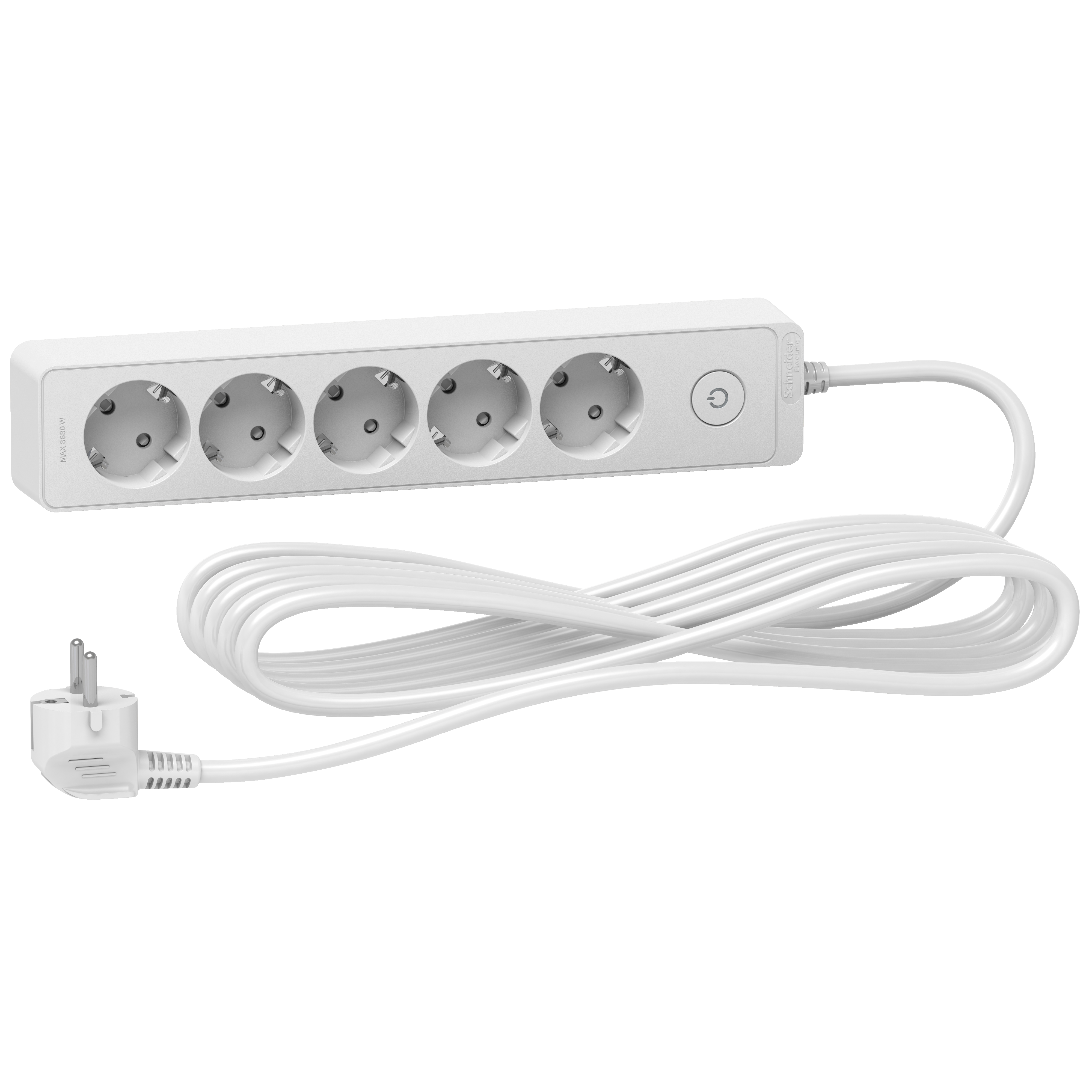 Trailing lead, Unica extend, 5 Schuko, 5m cable, white