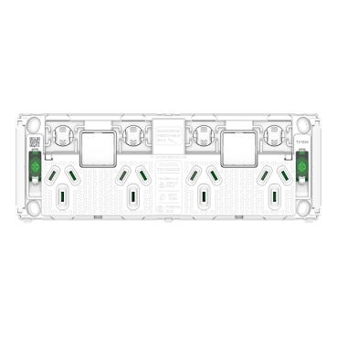 Pro Series, Quad Power Point Grid With 2 Extra Switches, Horizontal Mount, 250V, 10A, Less Mechanisms