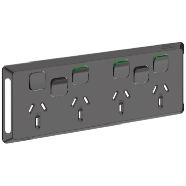 Clipsal Pro Quad Power Point Skin With 2 Extra Switches, Horizontal Mount, 250V, 10A, Clip-On