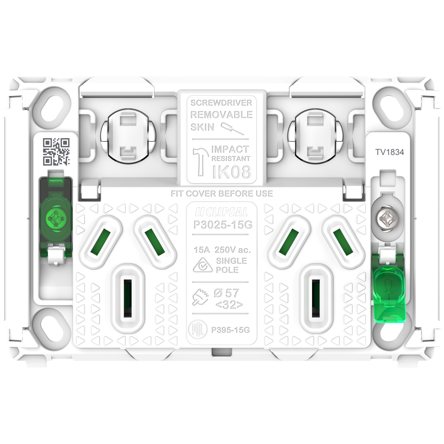 PDL Pro Series - Grid Double Switched Socket 15A Horizontal