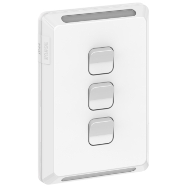 Clipsal Pro Series, Switch, Vertical 3 Gang, 1/2 Way 20A, /16AX 250V, IP44