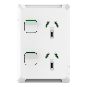Pro Series, Switched Socket, 2 Switch & 2 Socket, Vertical, 10A