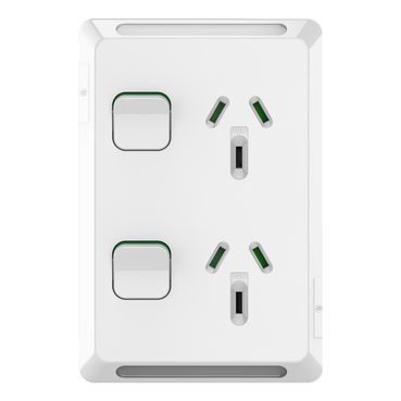 Pro Series, Double Switched Socket, 10A Vertical