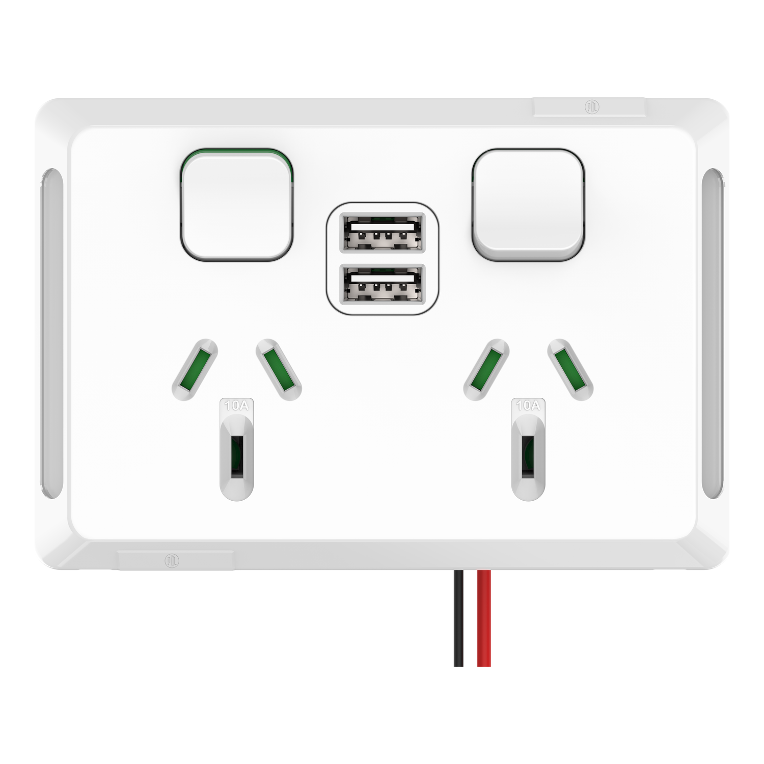 PDL Pro Series - Double Swiched Socket 10A + Dual USB Type A Horizontal - White