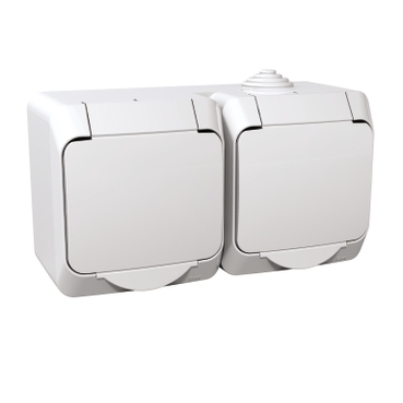 CEDAR PLUS 2x2P+F csatlakozóaljzat, biztonsági zsaluval, csapófedéllel, IP44, fehér - WDE000523