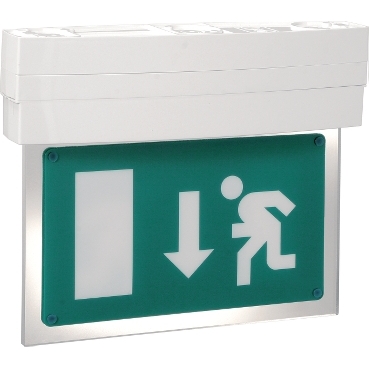 Standard or self- diagnostic exit sign with very long life span - Visibility distance 28m with LED lighting source