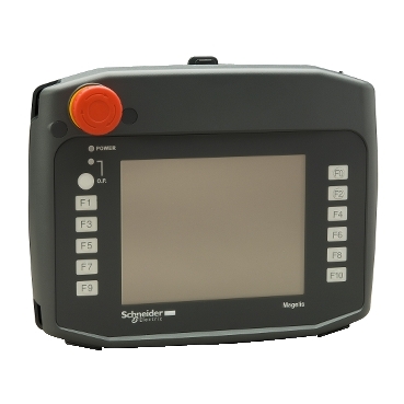 Magelis XBT GH Schneider Electric Hand-held panel including emergency stop button for mobility, operability and safety duties