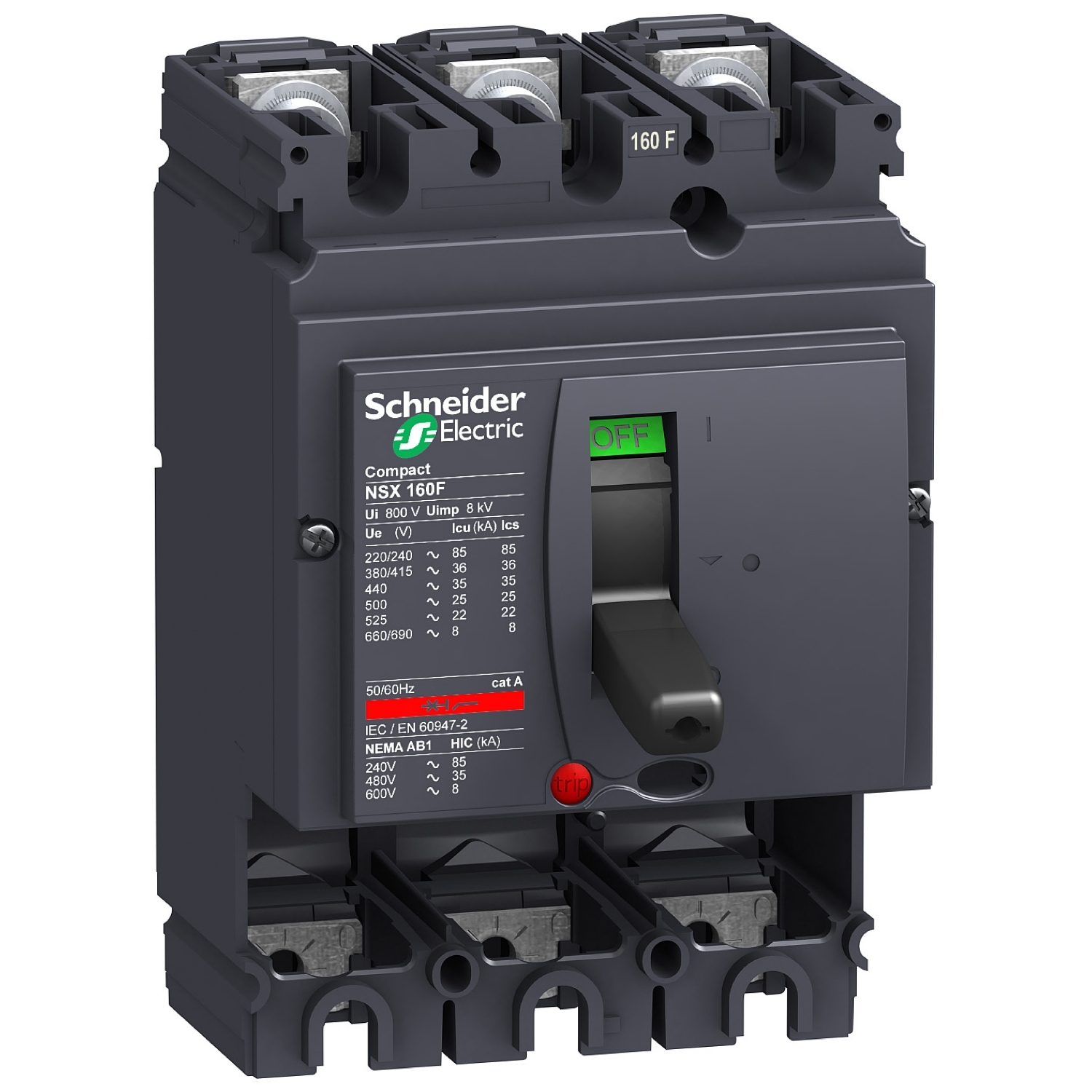 Circuit breaker basic frame, ComPact NSX160F, 36kA at 415VAC 50/60 Hz, 160A, without trip unit, 3 poles