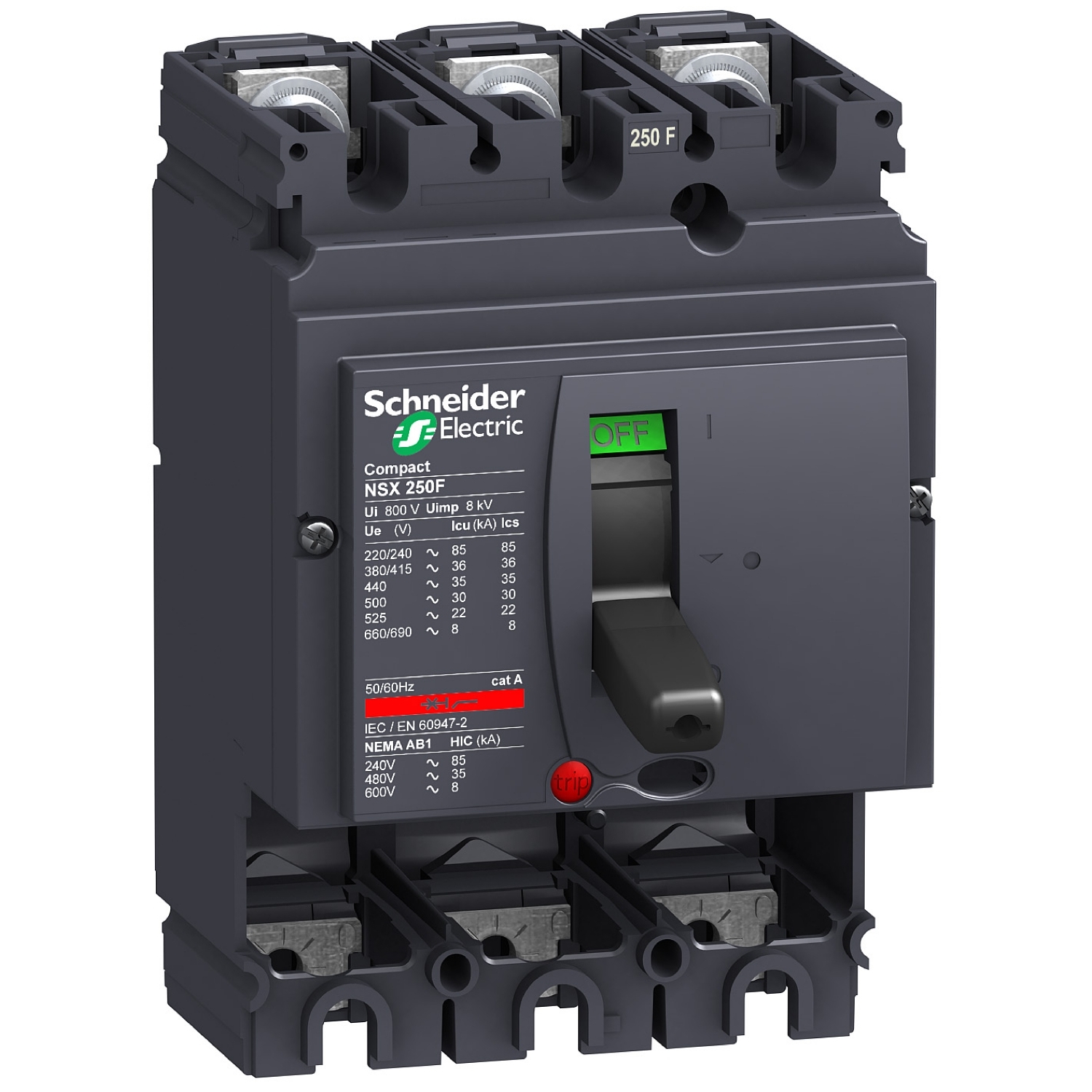 Circuit breaker basic frame, ComPact NSX250F, 36kA at 415VAC 50/60 Hz, 250A, without trip unit, 3 poles