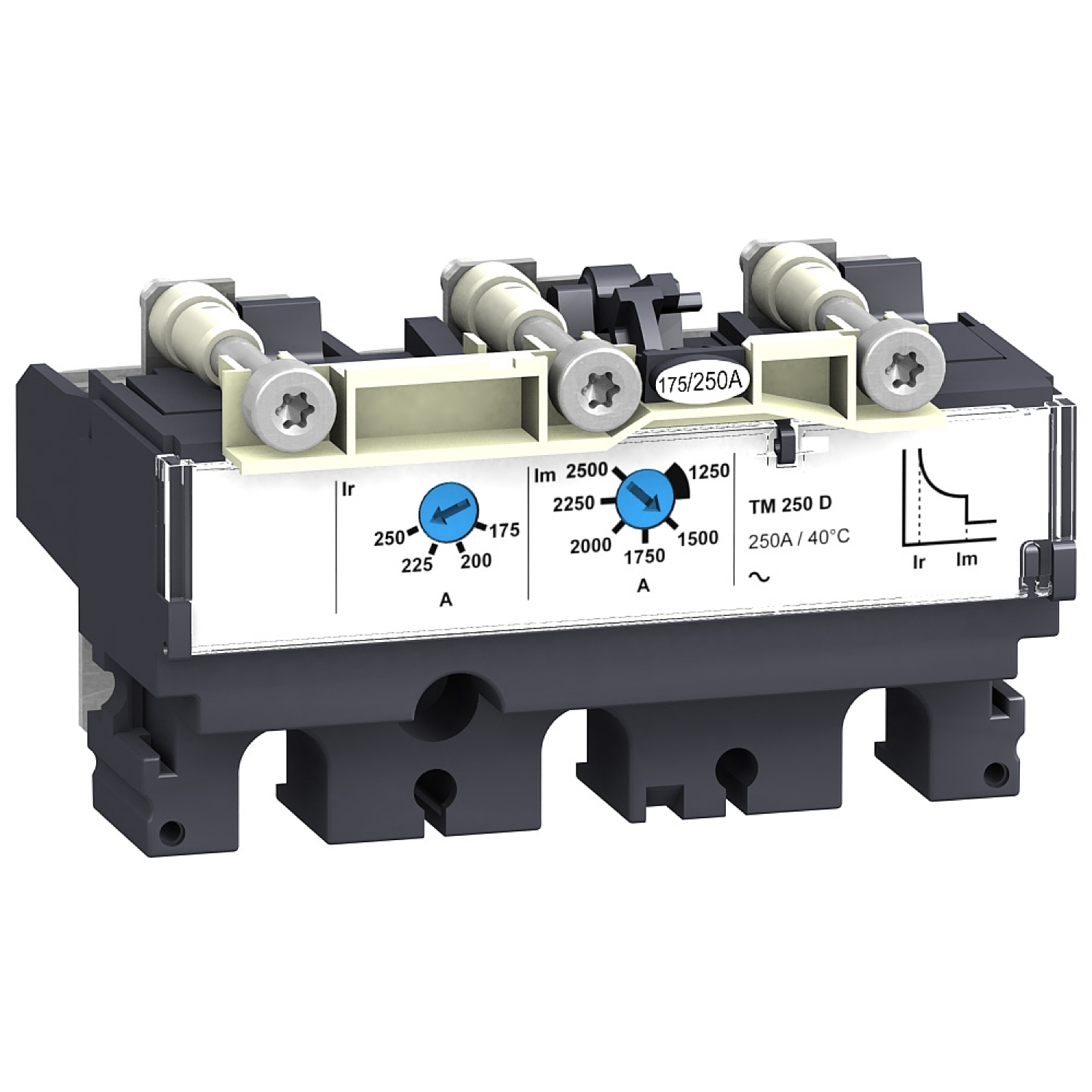 trip unit TM100D for ComPact NSX 100/160/250 circuit breakers, thermal magnetic, rating 100 A, 3 poles 3d