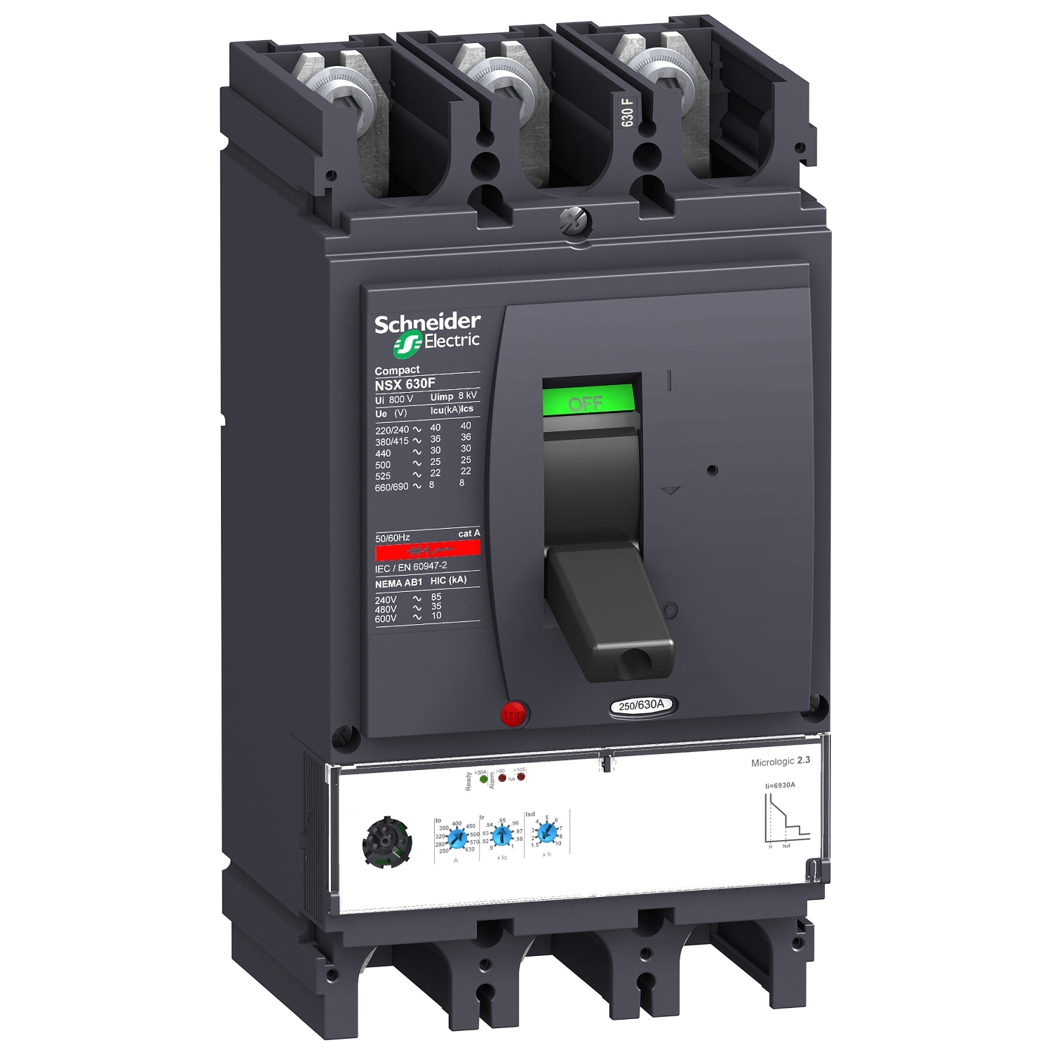 Lv432876 Circuit Breaker Compact Nsx630f 36 Ka At 415 Vac Micrologic 2 3 Trip Unit 630 A 3 Poles 3d Schneider Electric Global