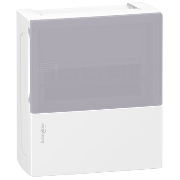 RESI9 MP Kiselosztó, tejüveg hatású átlátszó ajtó, falon kívüli, 1x8 modul, PEN sín, fehér - MIP12108T