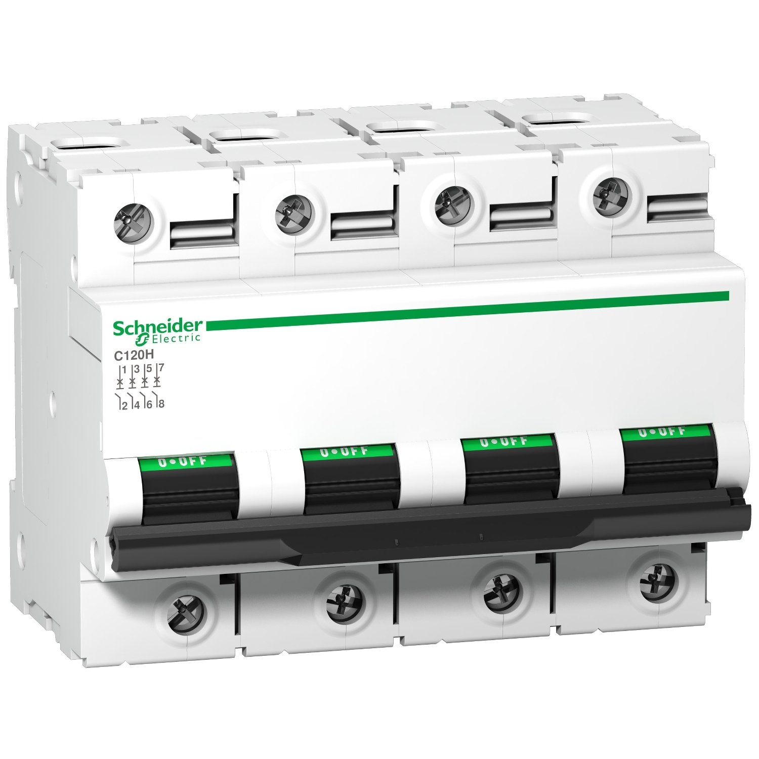 Miniature circuit breaker (MCB), Acti9 C120H, 4P, 125A, D curve, 15000A (IEC/EN 60898-1), 15kA (IEC/EN 60947-2)