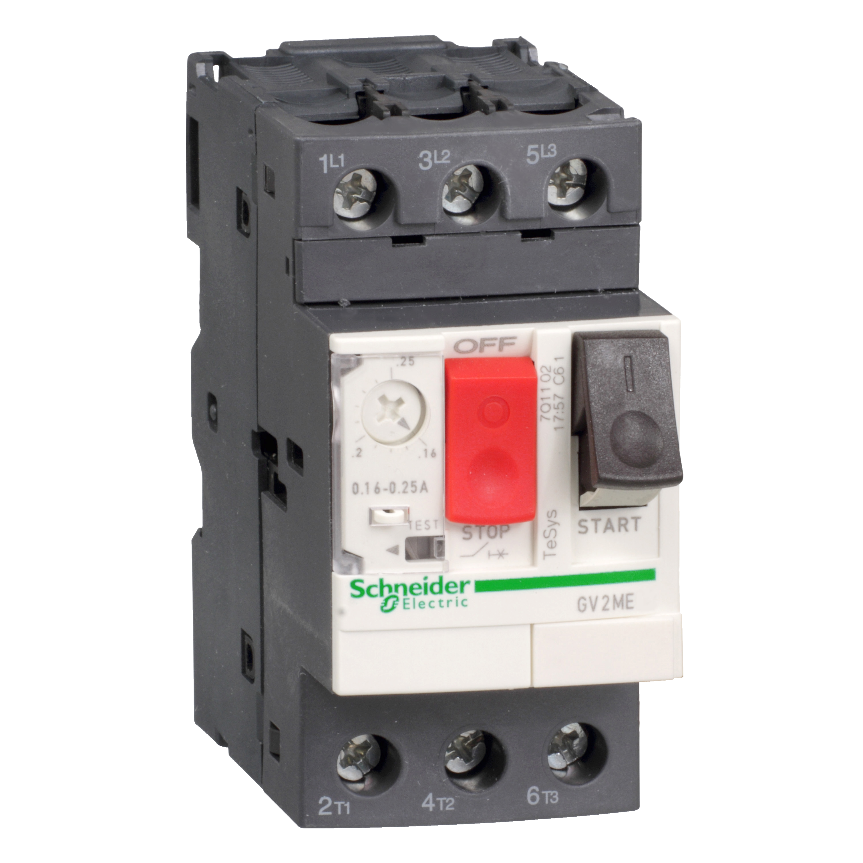 GV2ME10 - TeSys Deca Motor Circuit Breaker - 3P, 4-6.3A, thermal magnetic, screw clamp terminals