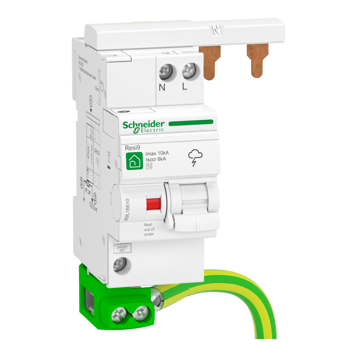 Túlfeszültség-levezető 1P+N T2 TN-S TT 230V/AC 10kA 2M Resi9 L Quick PF Schneider