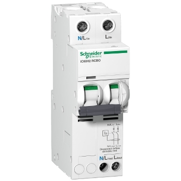 Acti9, Residual Current Breaker With Overcurrent Protection (RCBO), Acti9 IC60H2 RCBO, 2P, 20A, 30mA, A Type, 10000A