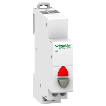 ACTI9 iPB nyomógomb, 1NC, szürke, piros LED, 110-230VAC - A9E18037