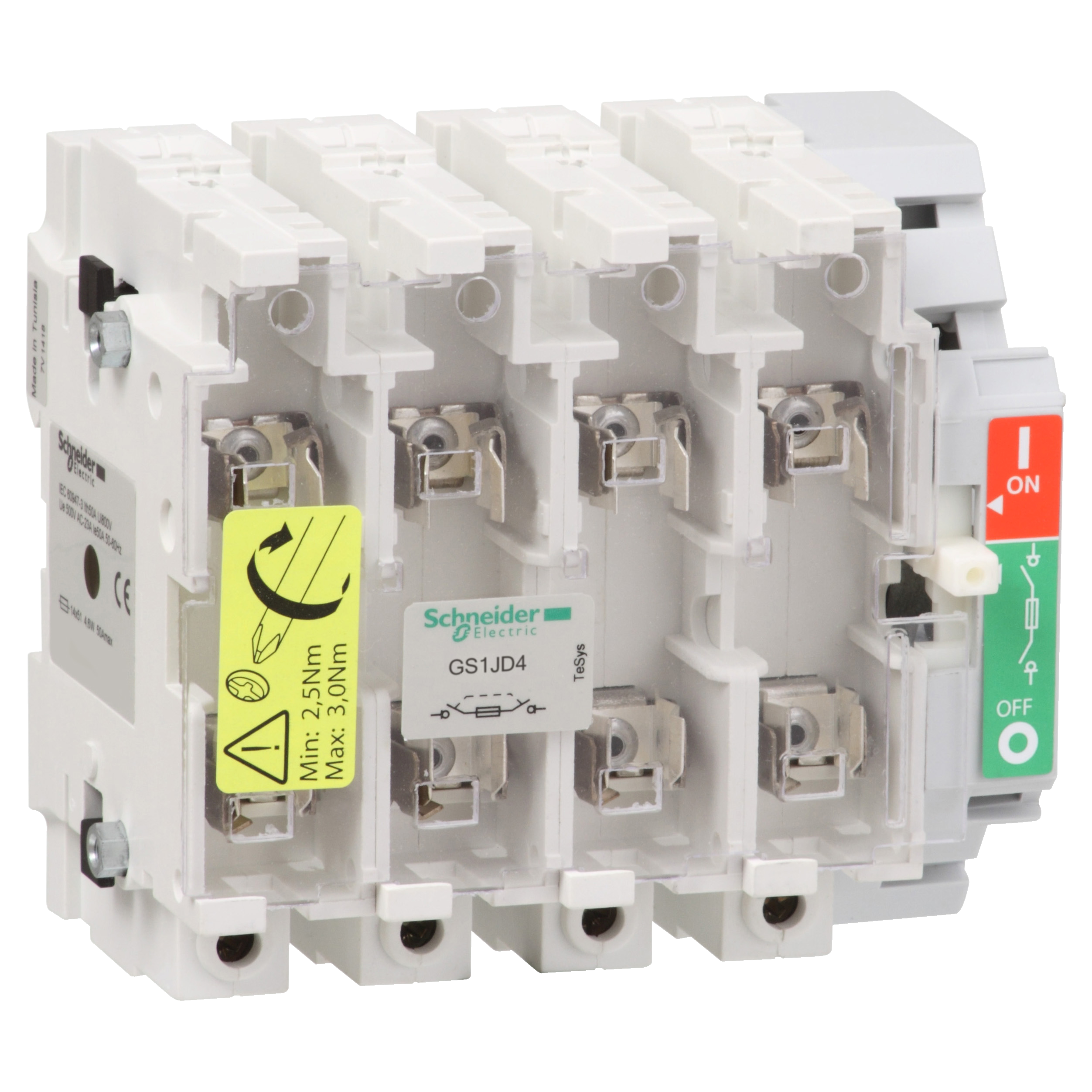 Switch disconnector fuse, TeSys GS, 4P, 4NO, 100A, 9W, fuse type NFC, size 22x58mm