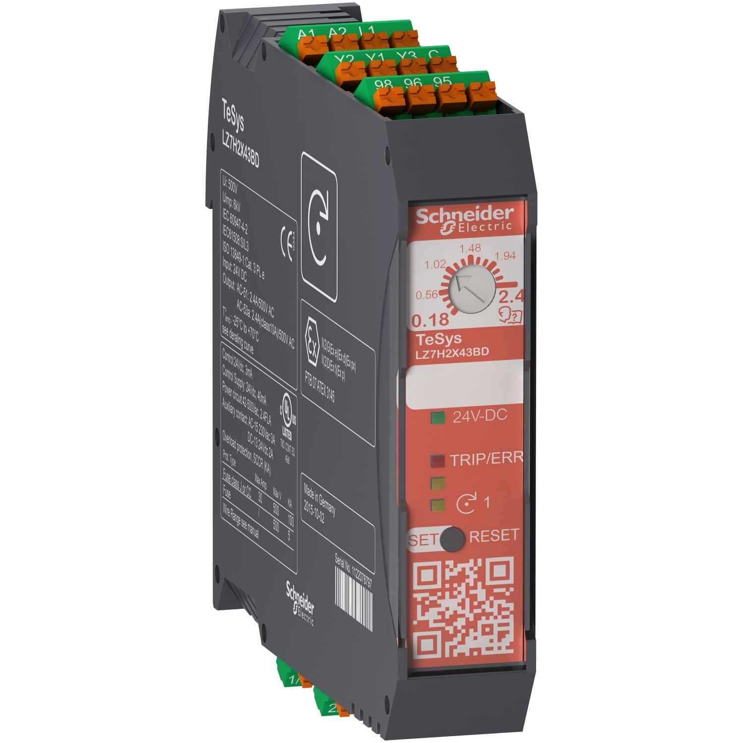 Kompakt motorindító direktindítás 0.18-2.4A 0.75kW/400VAC-3 TeSys LZ7-H Safety STO Schneider