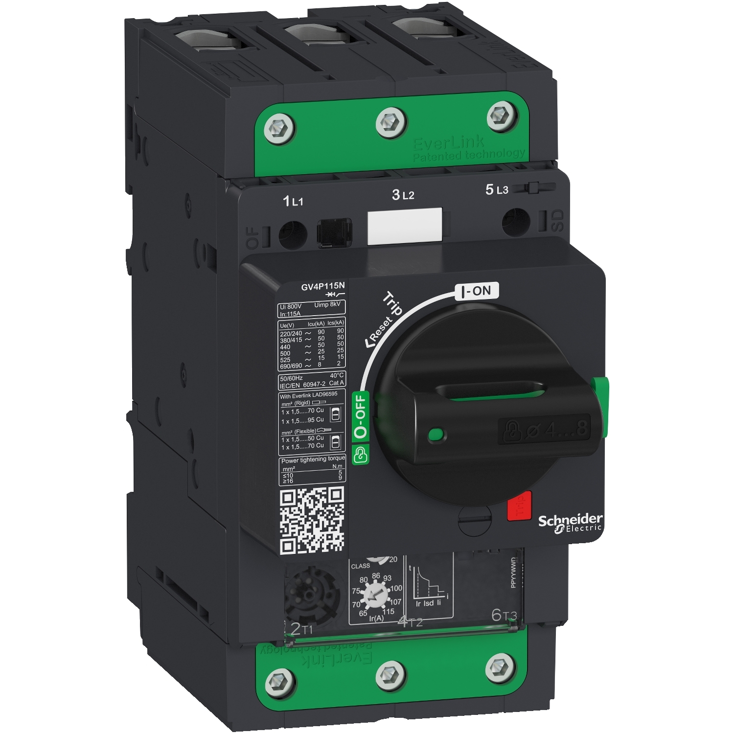 Motor circuit breaker, TeSys GV4, 3P, 115A, Icu 25kA, thermal magnetic, Everlink terminals