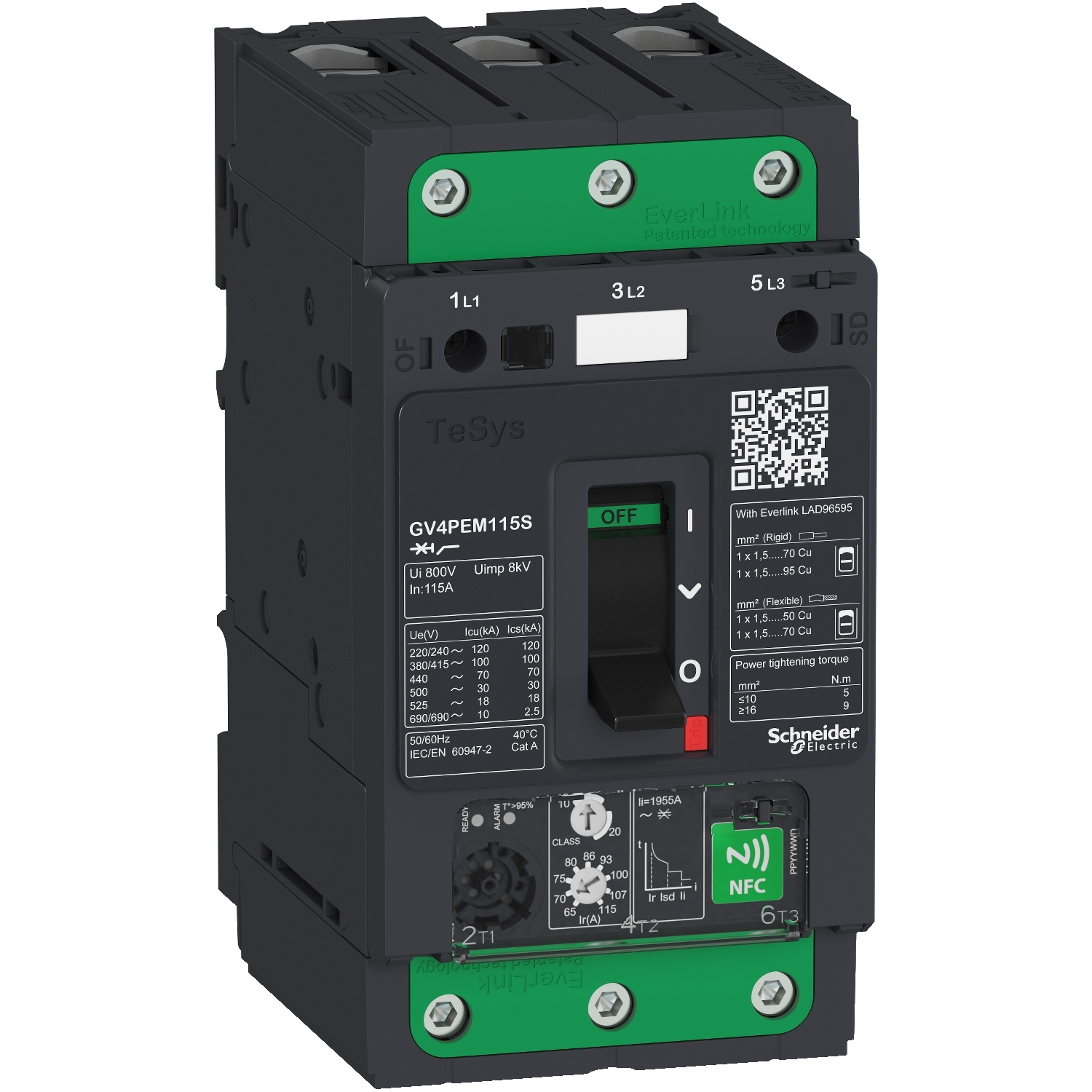 Motor circuit breaker, TeSys GV4, 3P, 80A, Icu 50kA, thermal magnetic multifunction, Everlink terminals