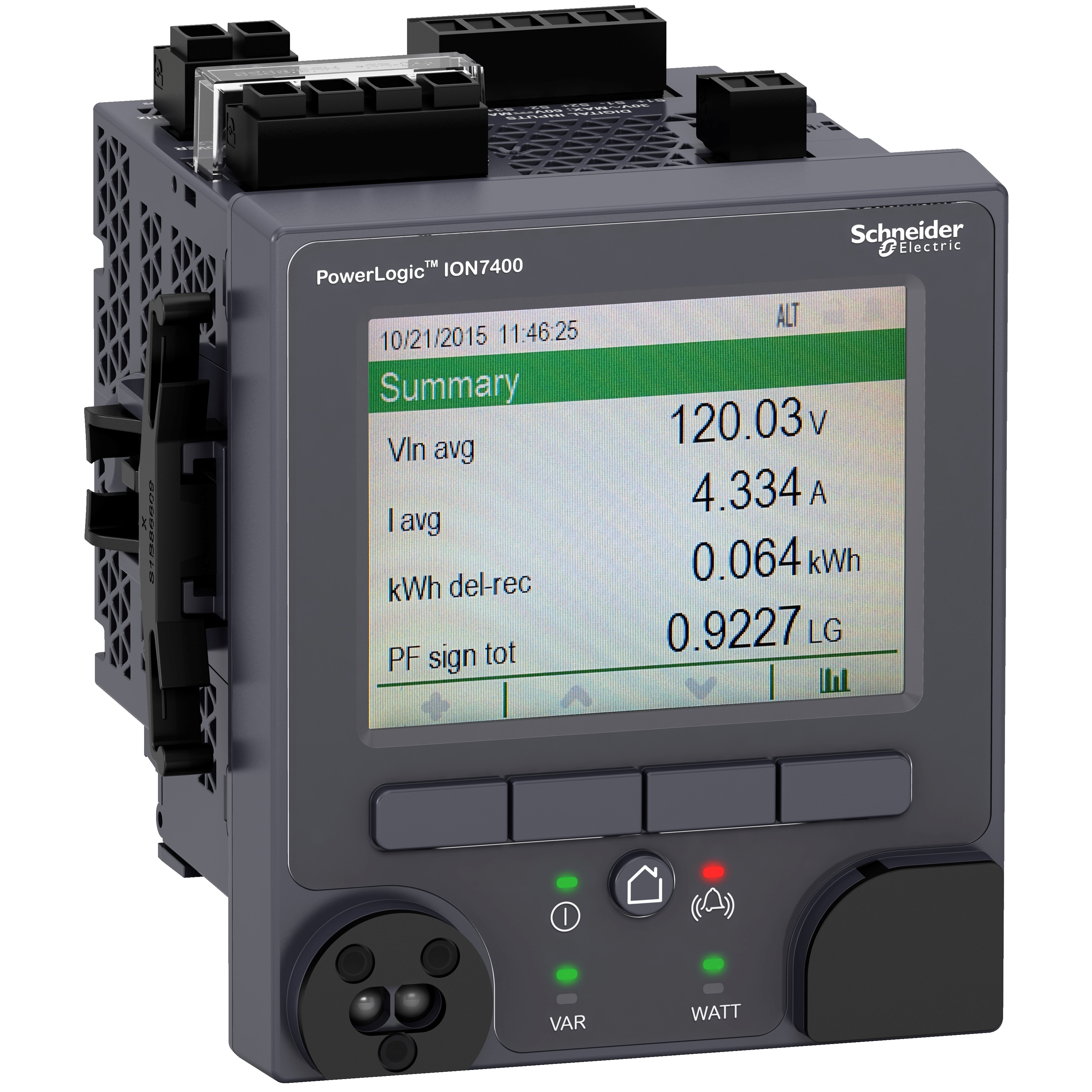 Power quality meter, PowerLogic ION7400, Standard, integrated display, 512 MB, 256 s/c, THD, RVC