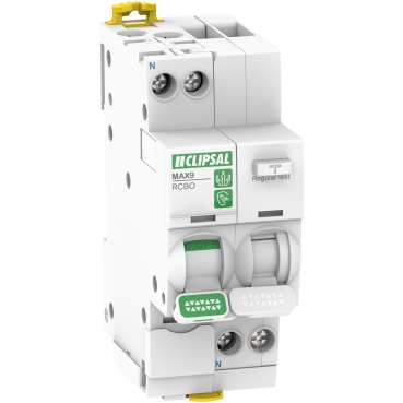 Clipsal MAX9 Residual Current Breaker With Overcurrent Protection (RCBO), 1PN, 20A, 30mA, C Curve, 6000A, A Type, 2 MOD
