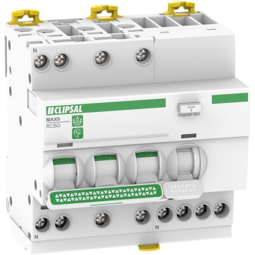 Clipsal MAX9 Residual Current Breaker With Overcurrent Protection (RCBO), 3PN, 25A, 30mA, C Curve, 6000A, A Type, 5 MOD