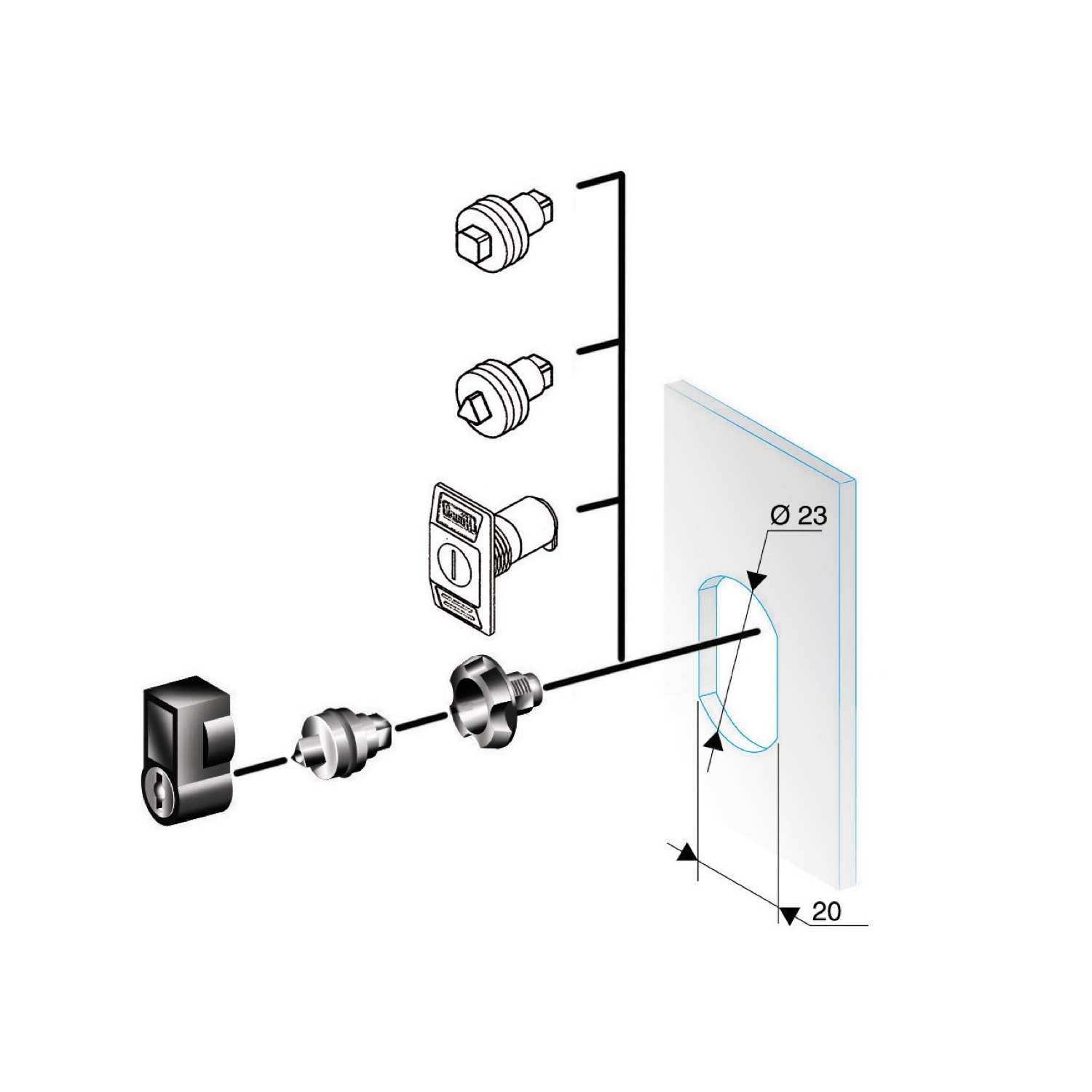 Triangular lock insert 8mm, chromed. For Spacial CRN and Thalassa PLM enclosures