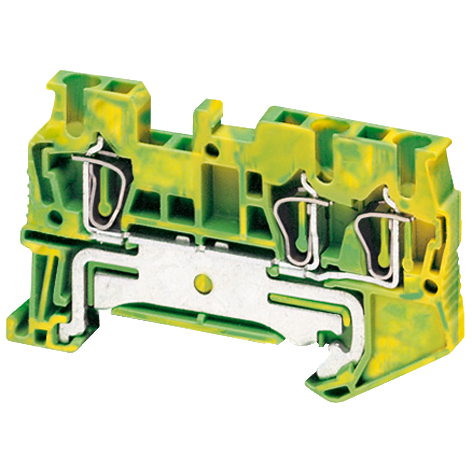 Terminal Blocks, Linergy, ground block, spring termination, 3 points, 28AWG to 12AWG, green/yellow