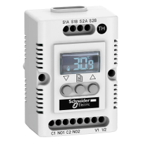  NSYCCOTH30VID NSYCCOTH30VID Climasys CC - elektronski termostat 9...30V - opseg -40…80°C Tip proizvoda ili komponente	
Elektronski termostat
Opseg podešavanja temperature	
-40…80 °C
Tip displeja	
OLED ekran
Prikazana informacija	
Temperatura u °F
Temperatura u °C
Dopunske informacije
Naponski ulaz	
9...30 V AC/DC
Tip senzora	
Opcioni NTC spoljašnji senzor
Maksimalna moć preklapanja	
4 A 30 V AC/DC
Električna veza	
10 terminals, clamping capacity: 2.5 mm²
Način montiranja	
Zavrtnjima
Stezaljkom
Visina	
85 mm external:
Širina	
56 mm external:
Dubina	
44 mm external:
Lokacija za montiranje	
Na montažnoj ploči
Poprečne šine
35 mm DIN šina
Spacial nosač
Temperatura okoline za rad uređaja	
-40…80 °C
Histerezis	
2 K programmed value
Broj izlaza	
2 ventilation/heating function
Materijal	
PC
Boja	
Svetlosiva
Otpornost na plamen	
Self-extinguishing conforming to UL94 (material V0)
Sertifikacija proizvoda	
UR 