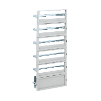  NSYDLP114PG NSYDLP114PG DLP modularni ram 114 modula (18mm) izolacioni materijal za PLA V1250xŠ500 Tip proizvoda ili komponente	
Šasija
Kratko ime uređaja	
DLP
For enclosure nominal dimensions	
-
Lokacija za montiranje	
Prednja strana ormana
Kompatibilnost grupe proizvoda	
Thalassa PLA
Thalassa PHD
Sastav uređaja	
1 konstrukcija šasije
1 sabirnica nule/uzemljenja 2 x 16 mm² 5 x 6 mm²
6 prednji paneli sa 35 mm DIN šinom
1 ravan prednji panel
Dodatne informacije	
IP2x nije validno kada se šasija ugrađuje na 67 mm
Dopunske informacije
Materijal	
Prednji panel: samogasivi
Konstrukcija šasije i šine: galvanizovani čelik
Boja	
Prednji panel: siva (RAL 7035)
Način fiksiranja	
Sa elementom za fiksiranje - napred sa nosačima lokacija
Podešavanje	
U visinu od 40 do 85 mm za DIN šinu
Broj horizontalnih redova	
6
Ukupan broj 18 mm modula	
114
Tip prednje ploče	
Puna i ploče sa otvorima
Broj otvora	
6 izreza
Visina	
1250 mm
Širina	
500 mm 