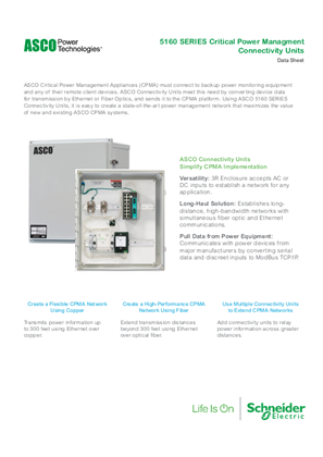Data Sheet | ASCO 5160 SERIES Critical Power Management System Connectivity Units