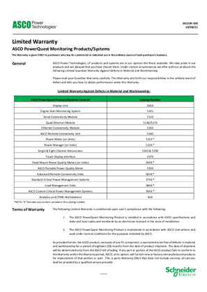 Warranty | ASCO PowerQuest Monitoring Products/Systems | 381339-338